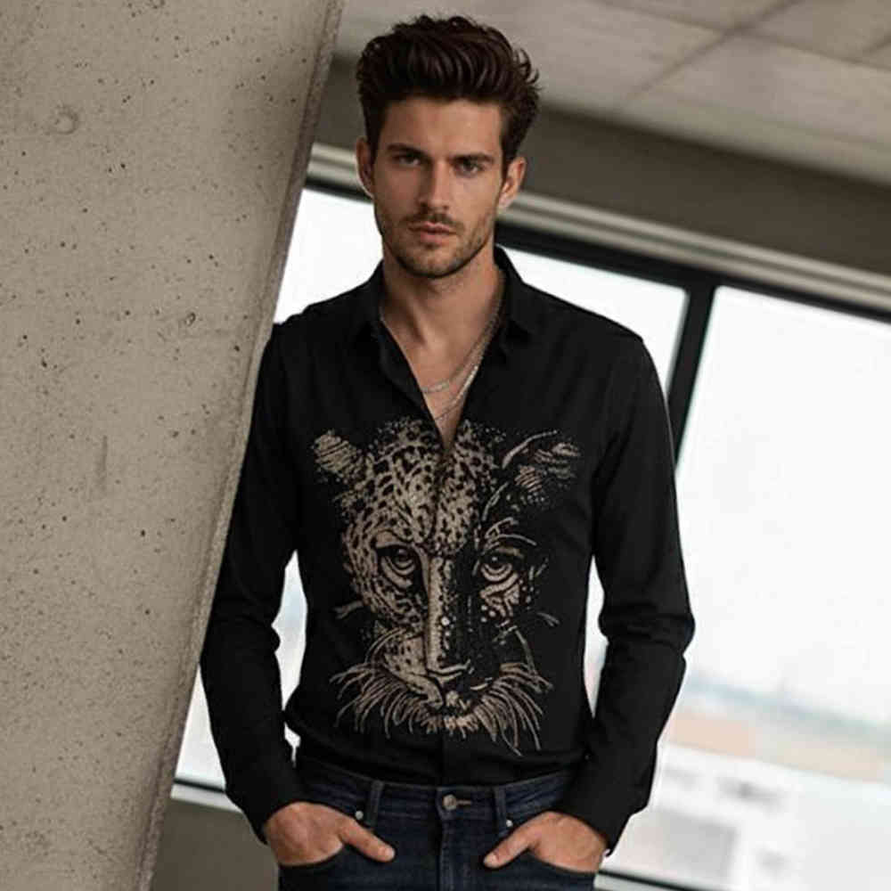 Black Gucci Leopard Print White Premium Quality Cotton Shirt