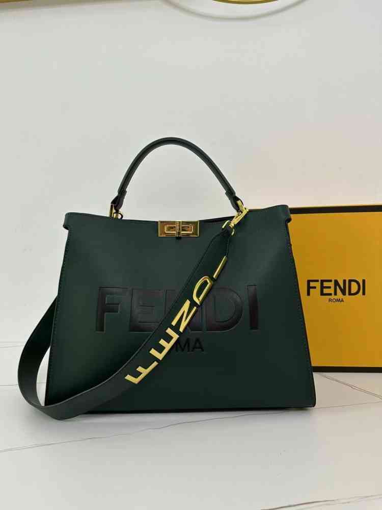 Green Fendi  Zucca Luxury Brown Peekaboo Handbag
