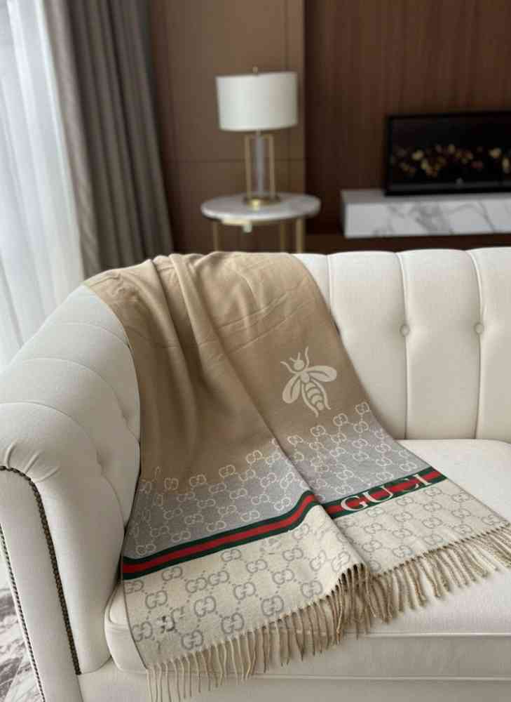 Gucci GG Monogram Bee Warm Beige Woolen Stole-2