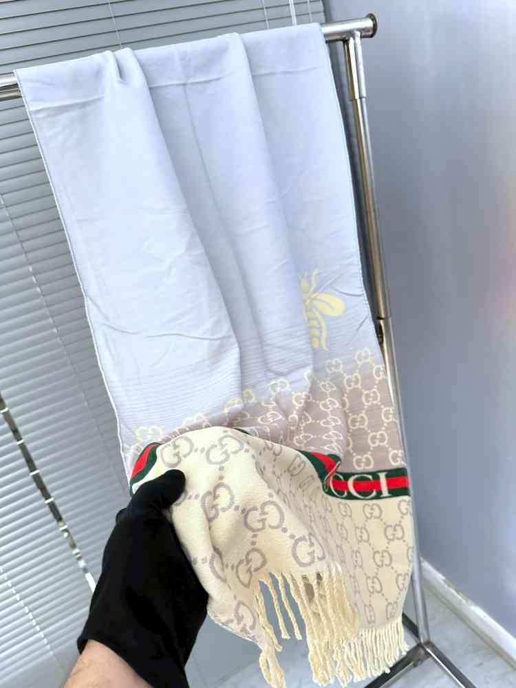 Blue Gucci GG Monogram Bee Warm Beige Woolen Stole