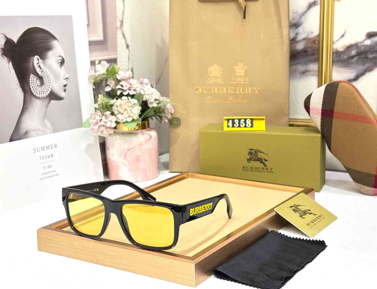 Golden Burberry Black Premium Luxury Sunglasses