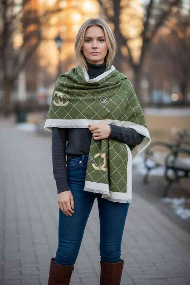 Chanel Designer Green Woolen Stole-1