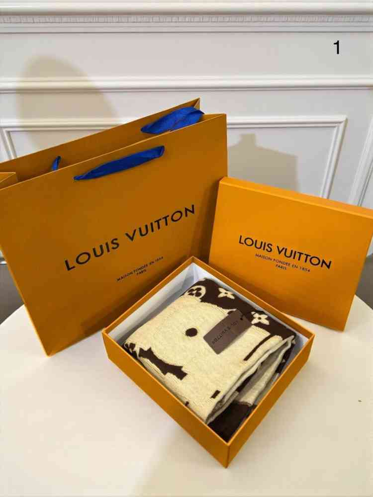 Louis Vuitton Dark Brown Cashmere Wool Blend Scarf-2