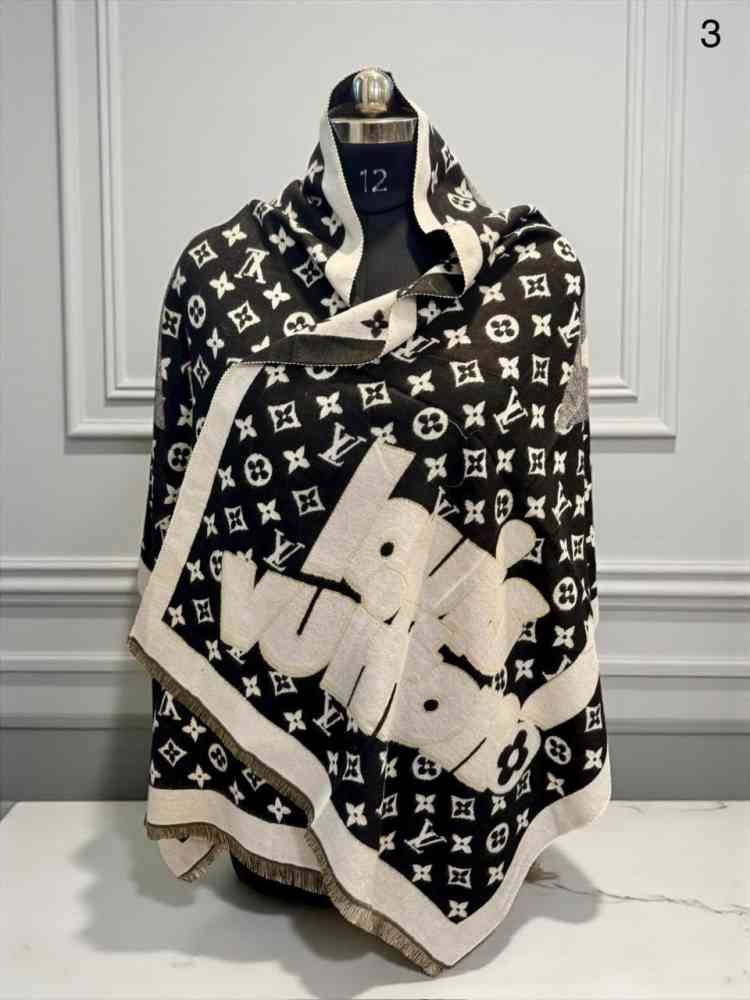 Black Louis Vuitton Dark Brown Cashmere Wool Blend Scarf