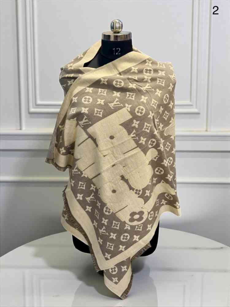 Grey Louis Vuitton Dark Brown Cashmere Wool Blend Scarf