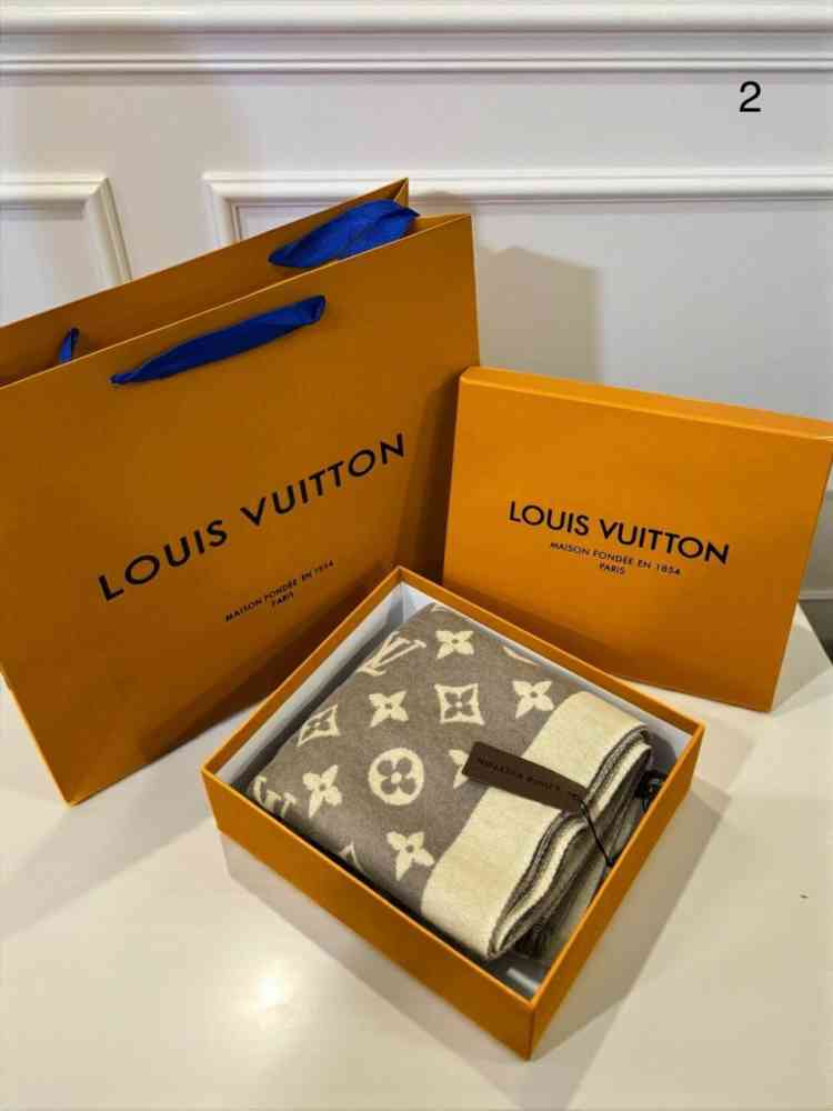 Louis Vuitton Grey Cashmere Wool Blend Scarf-thumb-2