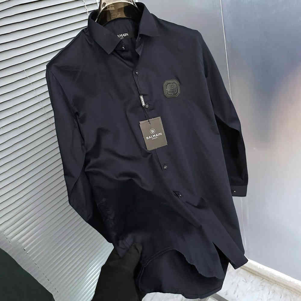 Balmain Embroidered Blue Premium Cotton Shirt-1