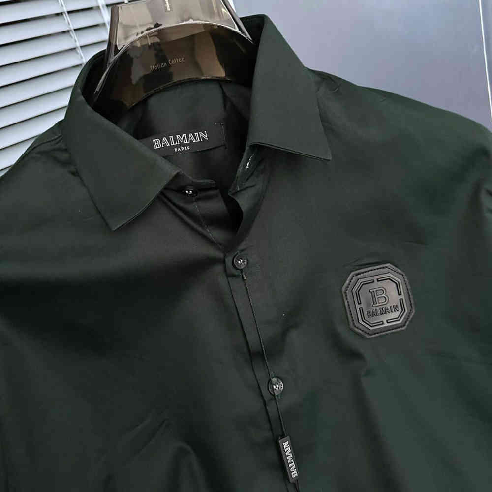 Balmain Embroidered Green Premium Cotton Shirt-4