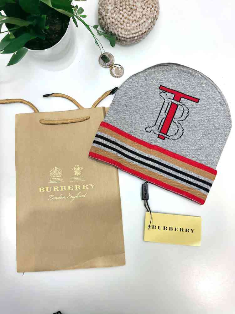 Grey Burberry Blue Cashmere Beanie