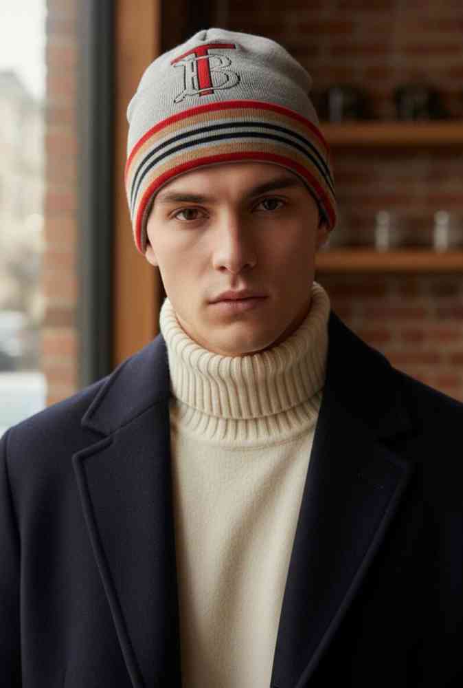 White Burberry Grey Cashmere Beanie