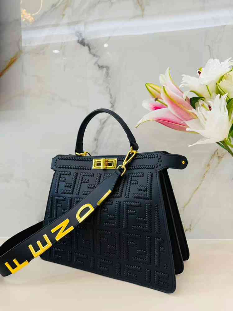Black Fendi  Zucca Beige Peekaboo Handbag