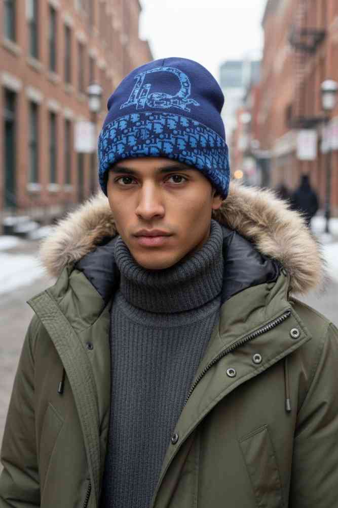 Blue Dior Monogram Brown Premium Edition Cashmere Beanie