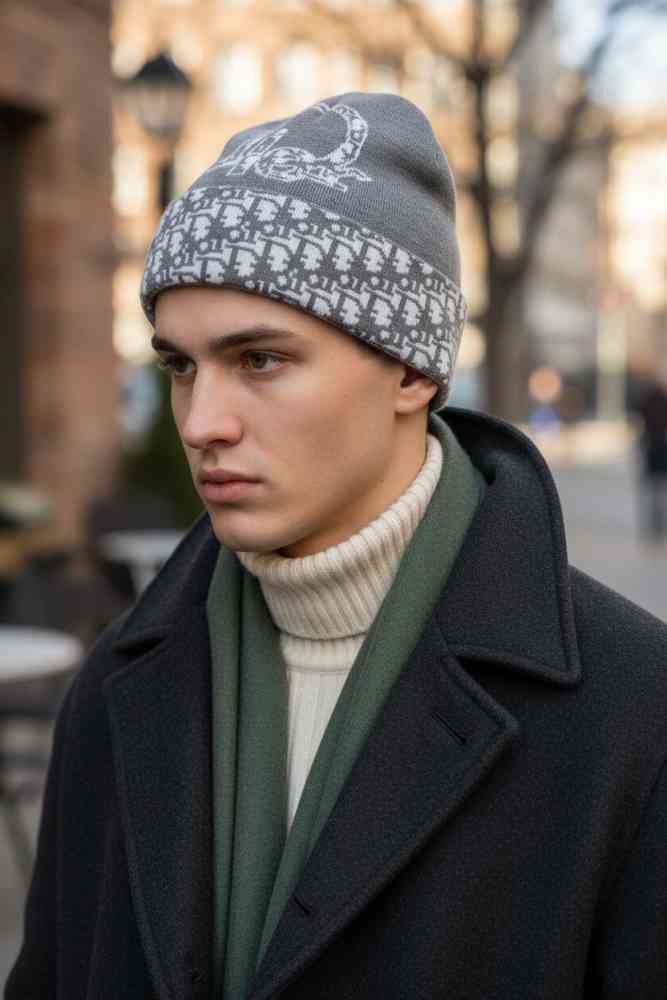 Grey Dior Monogram Brown Premium Edition Cashmere Beanie