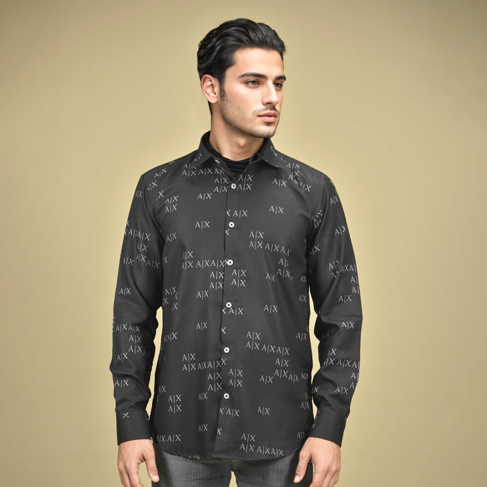 Black Armani Exchange White Logo Printed Premium Luxury Shirt