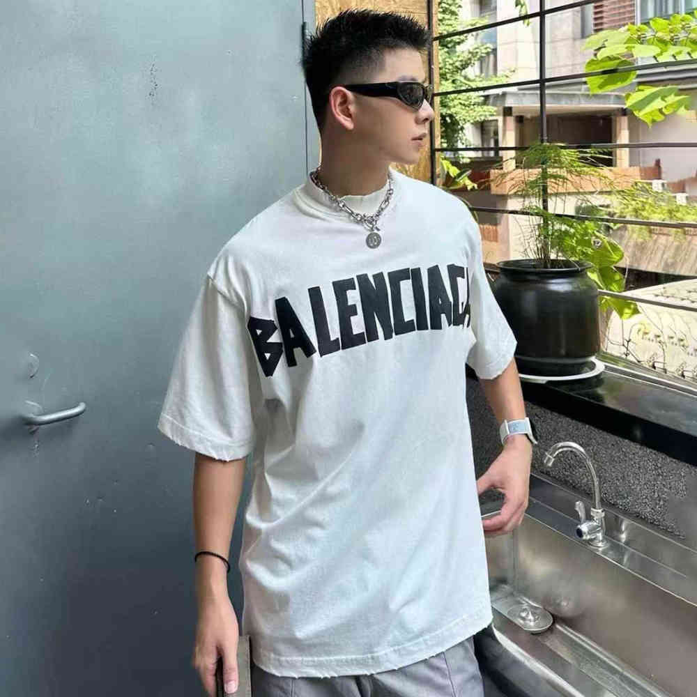 Balenciaga White Premium Quality Baggy Fit T-shirt-thumb-3