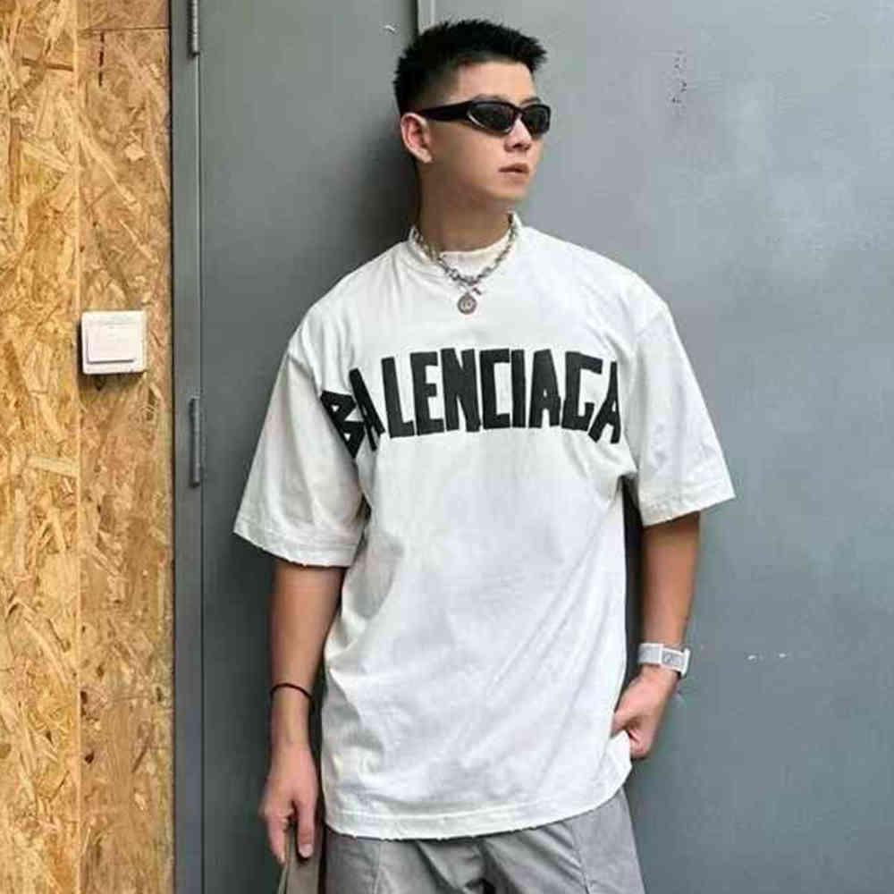 White Balenciaga Blue Premium Quality Baggy Fit T-shirt
