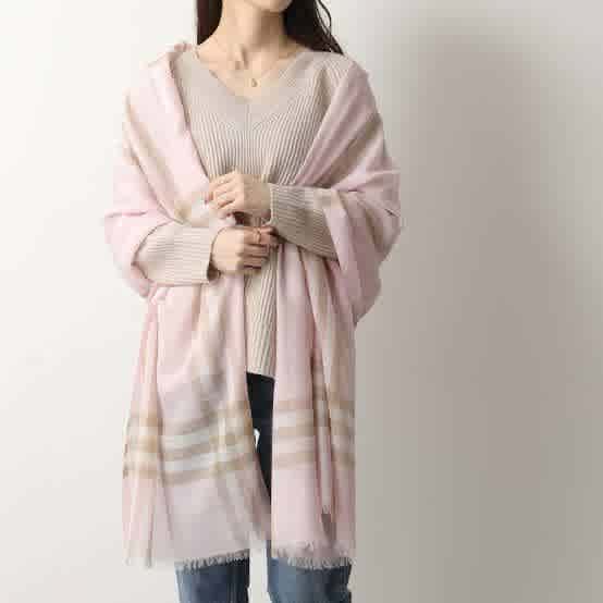 Light Pink Burberry Check Cashmere Blue Stole