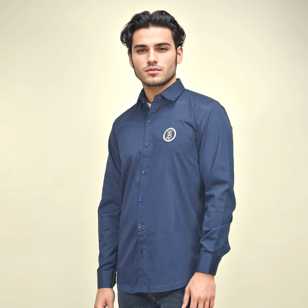 Navy Blue Burberry TB Embroidered logo White Premium Shirt