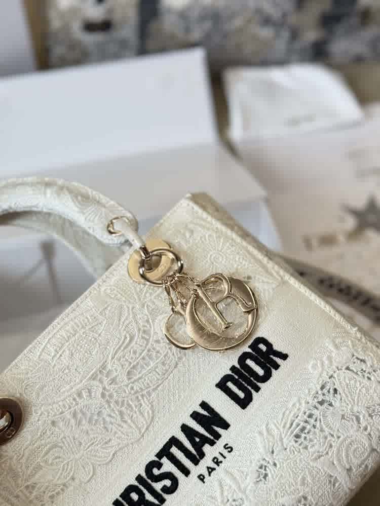 Christian Dior D Lite White Embroidered Handbag-thumb-2