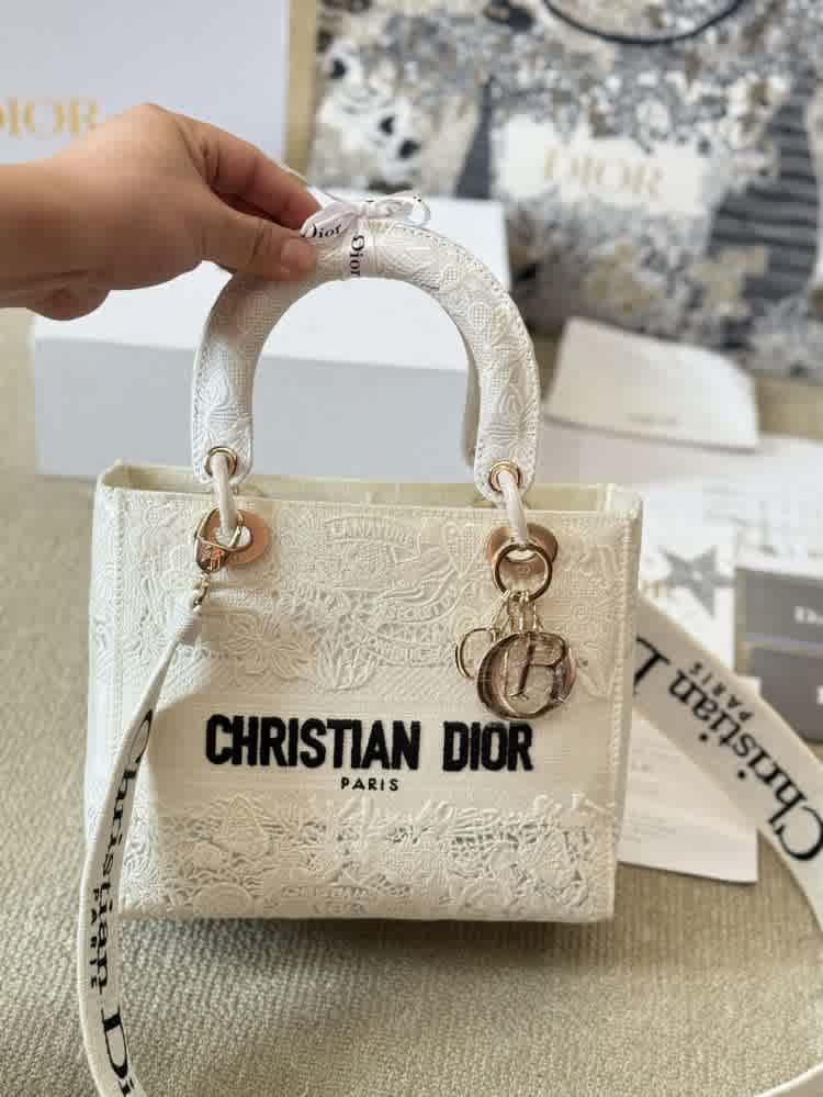 Christian Dior D Lite White Embroidered Handbag-thumb-0
