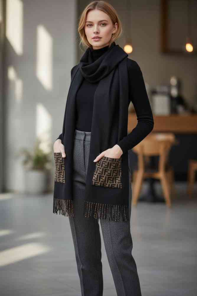 Fendi Brown Premium Quality With Pocket Stole-thumb-1