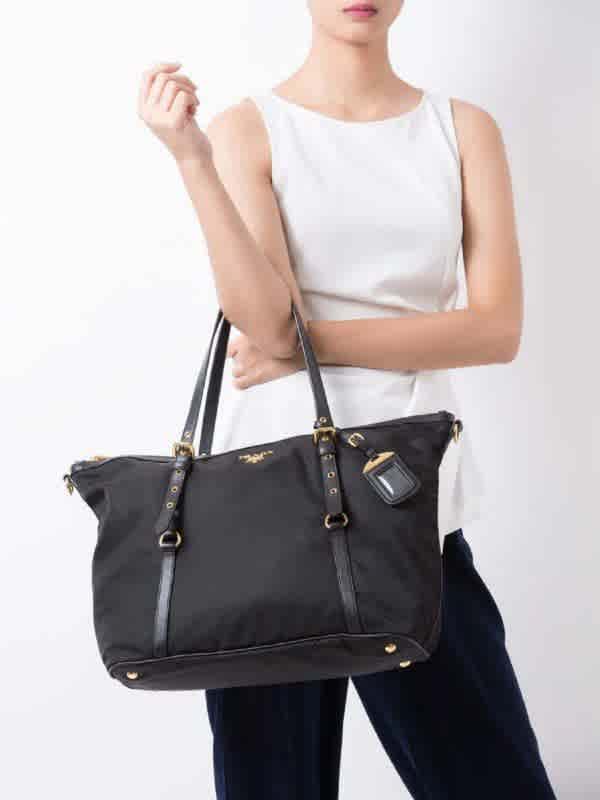 Prada Tessuto Saffiano Top Zip Black Tote Bag-1