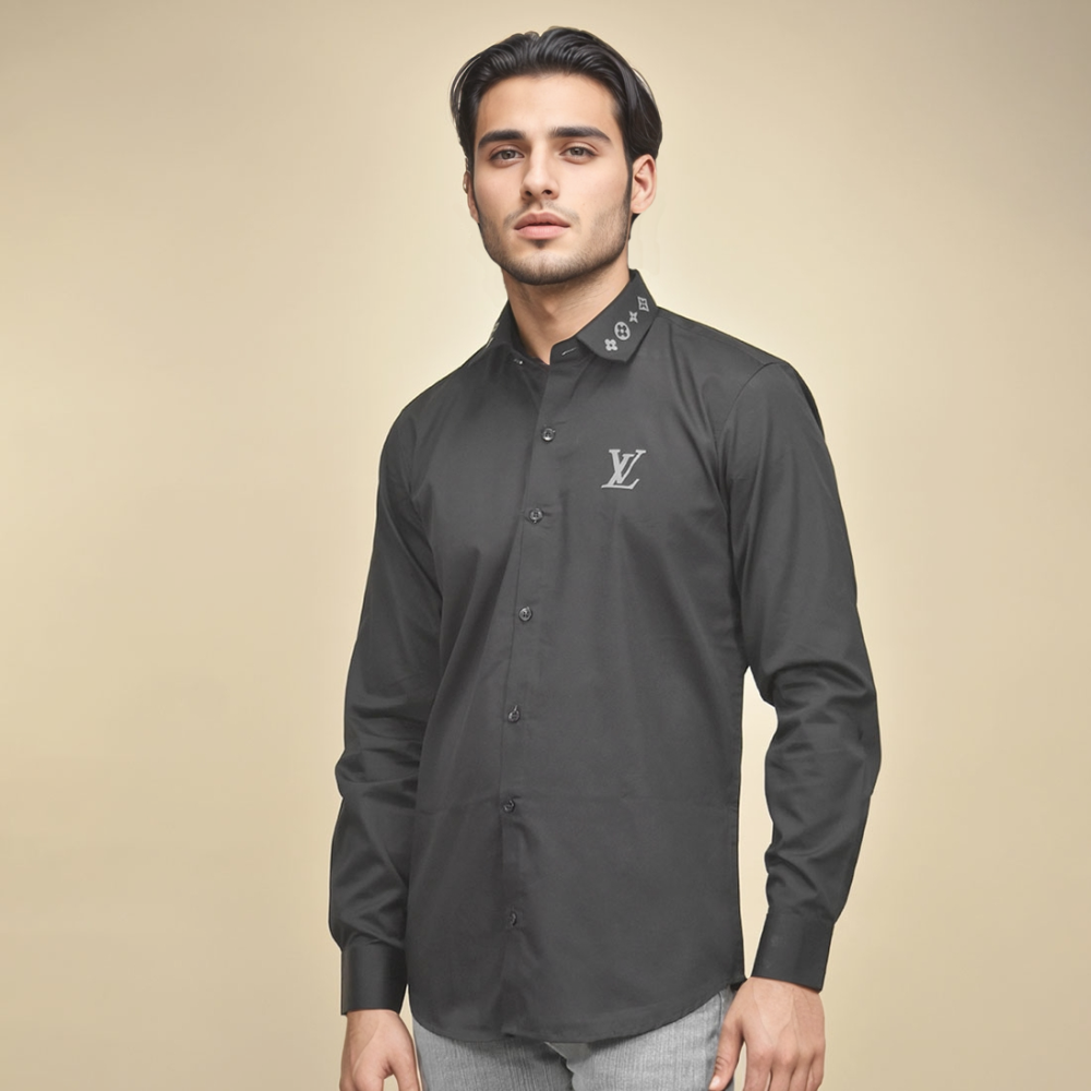 Black Louis Vuitton Logo Print White Premium Shirt