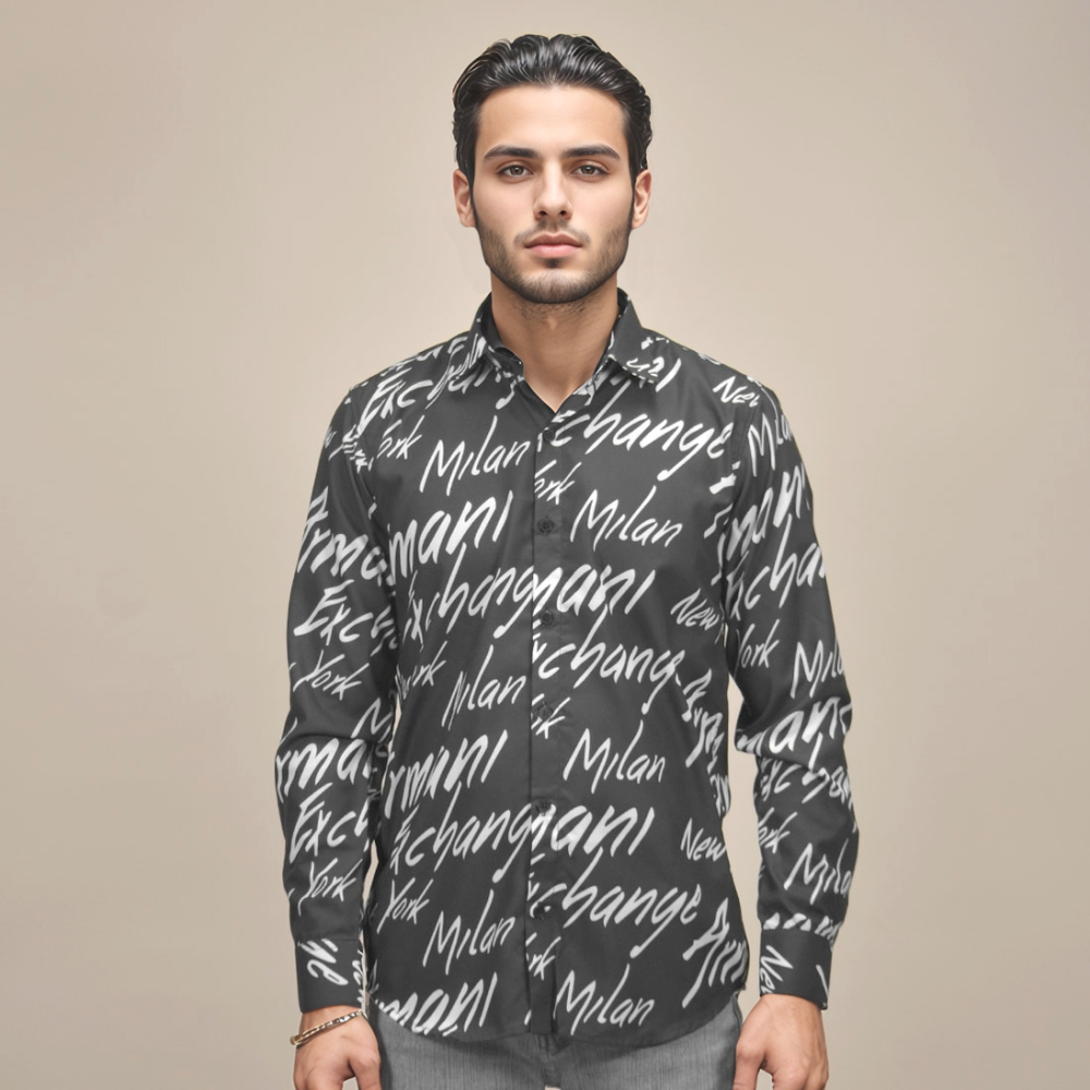 Armani Exchange Printed Black Premium Quality Shirt-1