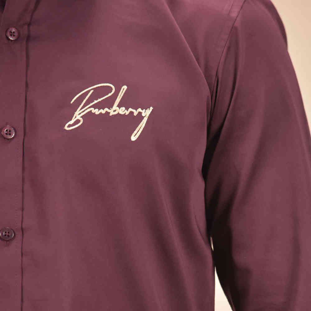 Burberry Embroidered Wine Cotton Premium Shirt-4