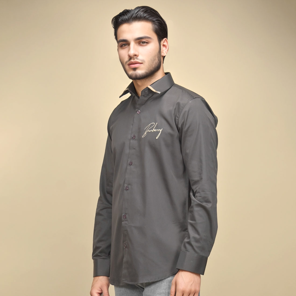 Grey Burberry Embroidered Blue Cotton Premium Shirt