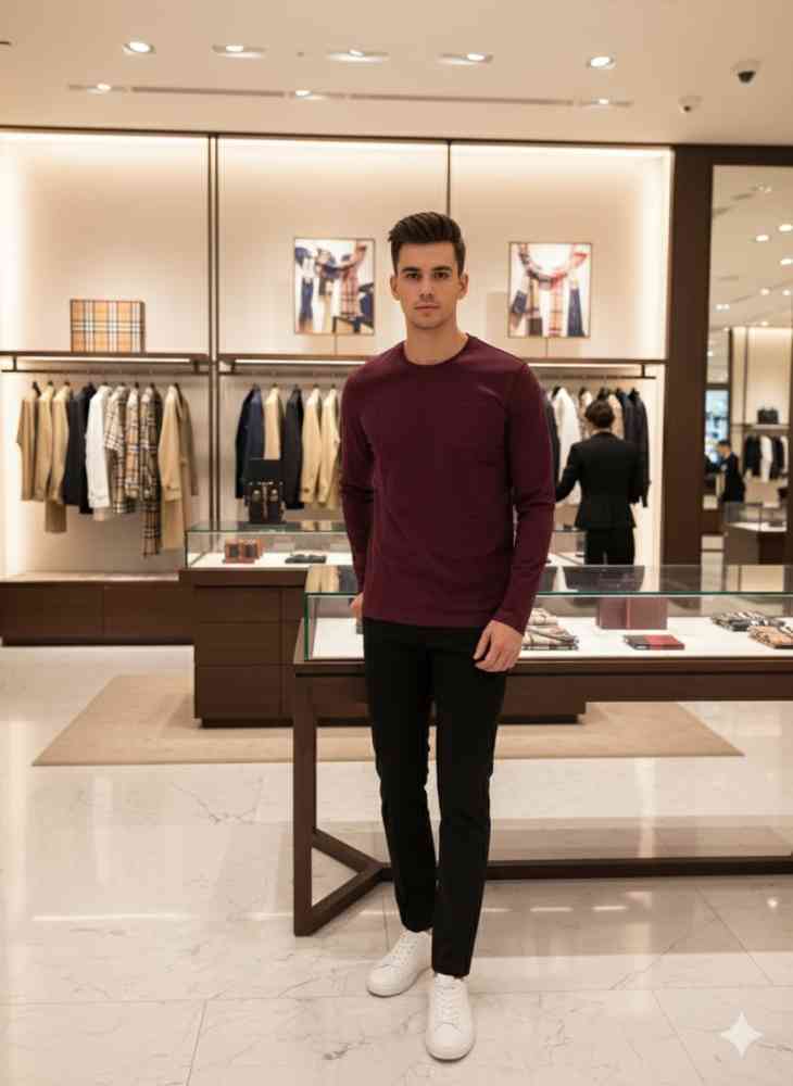 Burberry Wine Premium Exclusive Full Sleeves Round Neck T-shirt-2