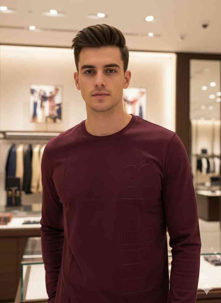 Wine Burberry Black Premium Exclusive Full Sleeves Round Neck T-shirt