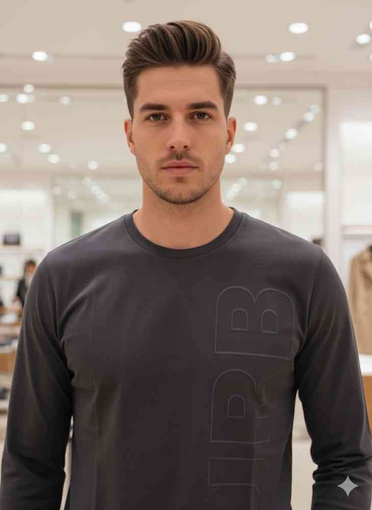 Dark Grey Burberry Black Premium Exclusive Full Sleeves Round Neck T-shirt