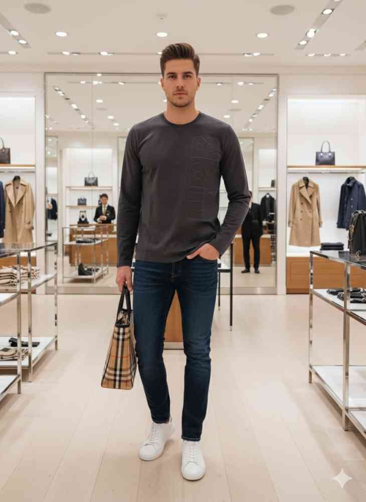 Burberry Dark Grey Premium Exclusive Full Sleeves Round Neck T-shirt-1