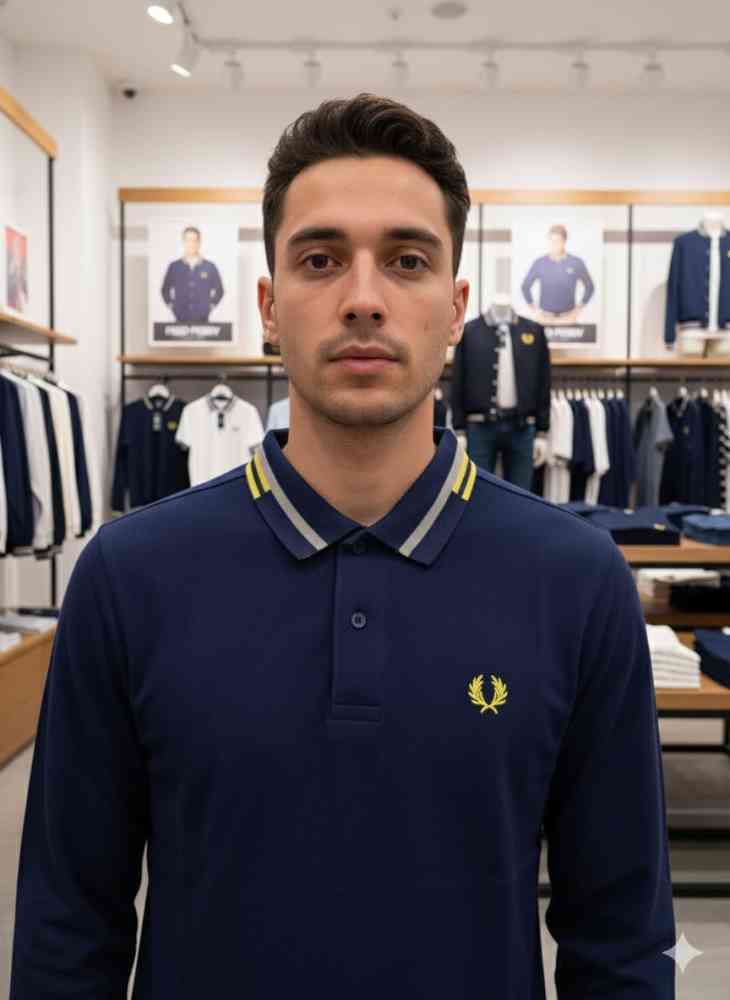 Blue Fred Perry Embroidered logo Black Premium T-shirt