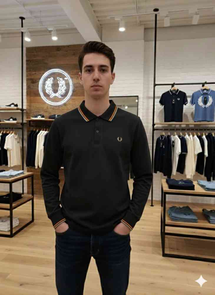 Black Fred Perry Embroidered logo Dark Blue Premium T-shirt