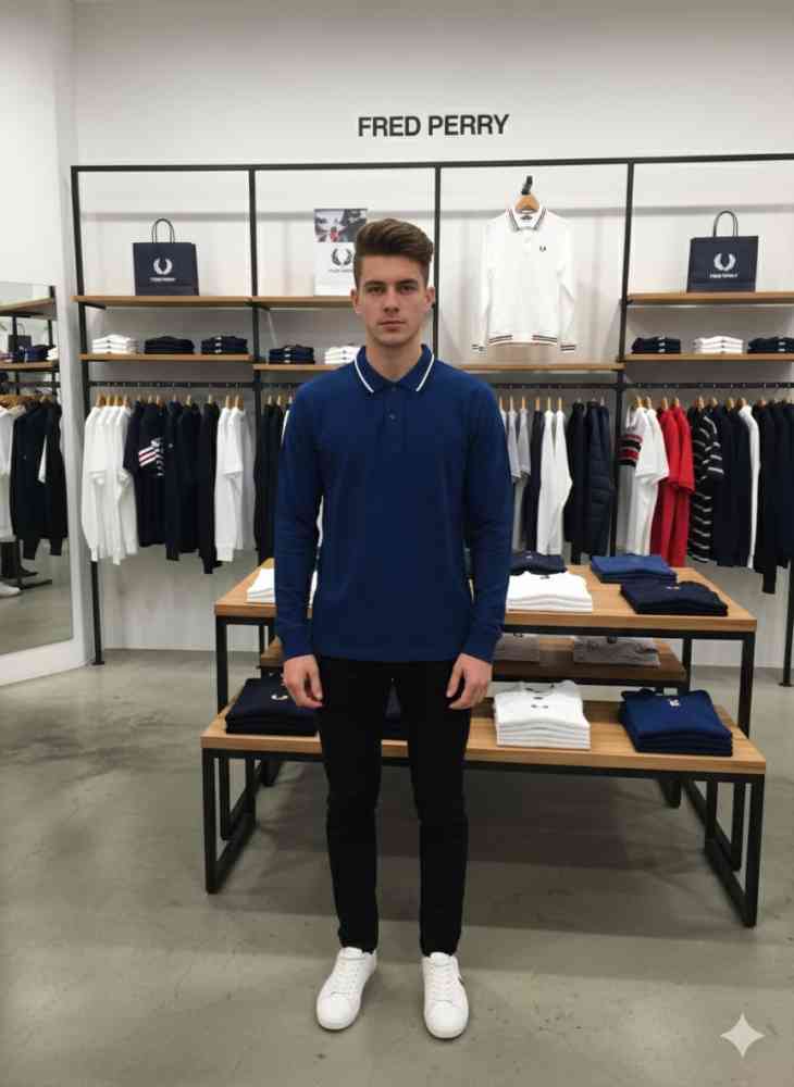 Fred Perry Embroidered logo Blue Premium T-shirt-thumb-1