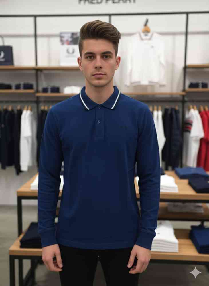 Blue Fred Perry Embroidered logo Dark Blue Premium T-shirt