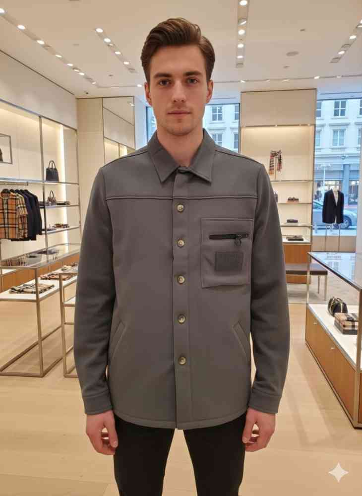Dark Grey Burberry Green Premium Quality Warm Shirt