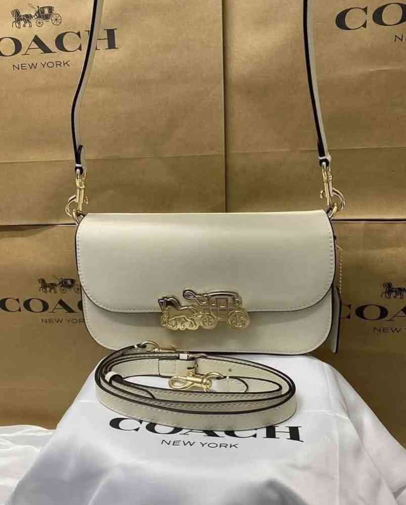White Coach Harper Green Saddle Shoulder Bag