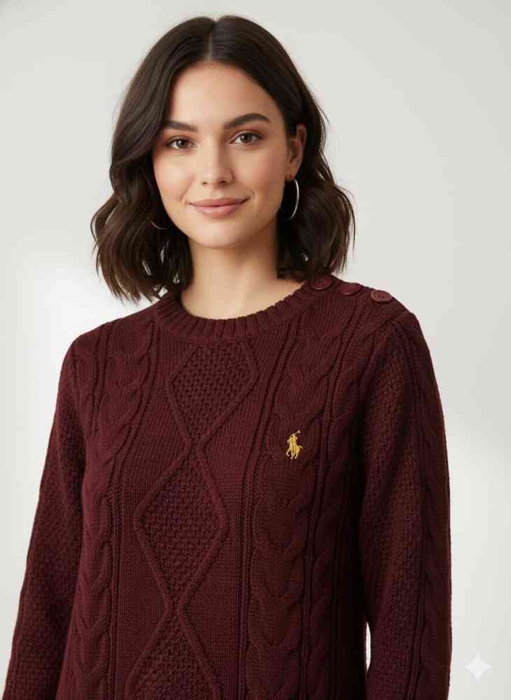 Ralph Lauren Maroon Premium Quality Feather Wool Dress-thumb-2
