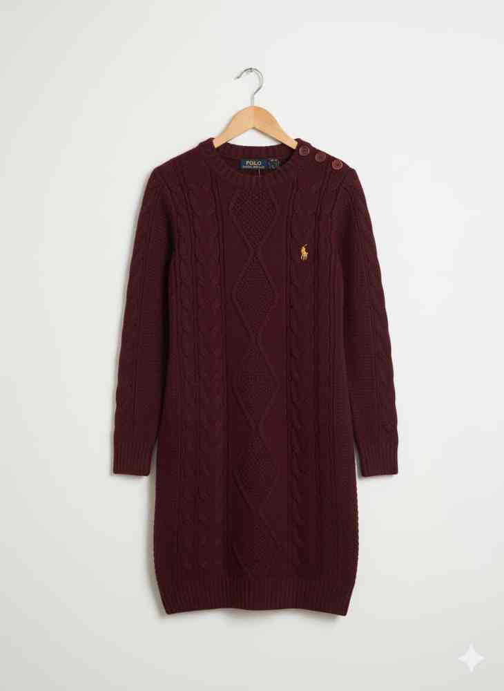 Maroon Ralph Lauren Dark Green Premium Quality Feather Wool Dress