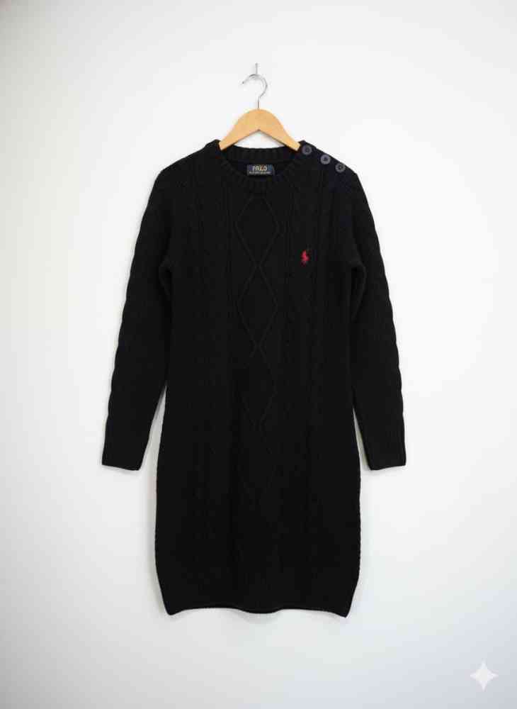 Black Ralph Lauren Dark Green Premium Quality Feather Wool Dress