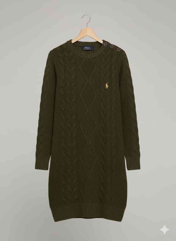 Ralph Lauren Dark Green Premium Quality Feather Wool Dress-thumb-0