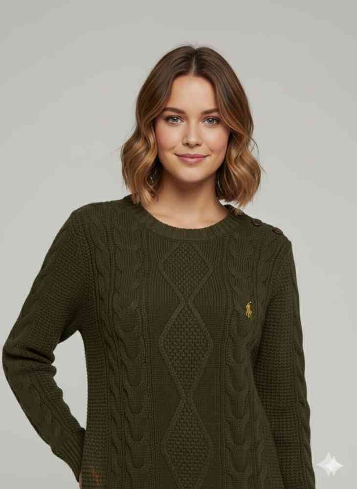 Ralph Lauren Dark Green Premium Quality Feather Wool Dress-thumb-2