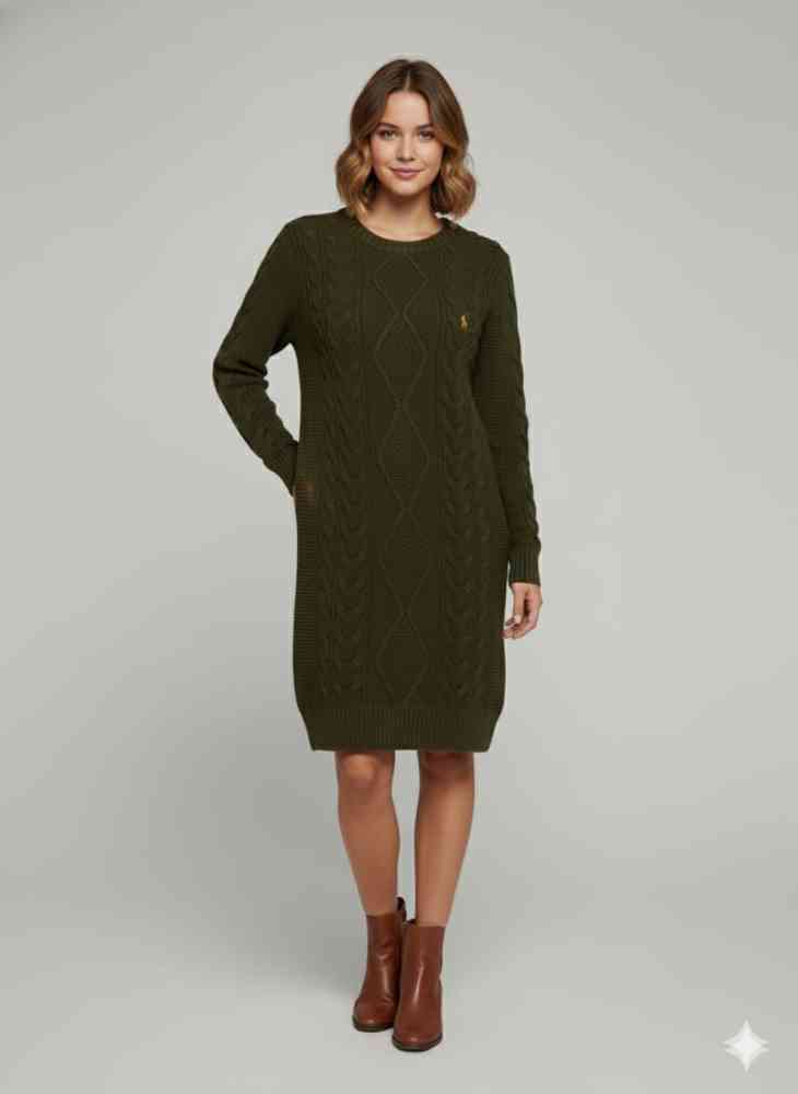 Ralph Lauren Dark Green Premium Quality Feather Wool Dress-thumb-1