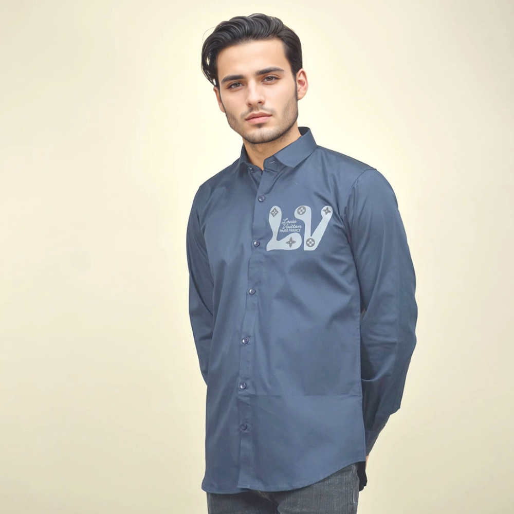 Blue Louis Vuitton Monogram Black Premium Cotton Shirt