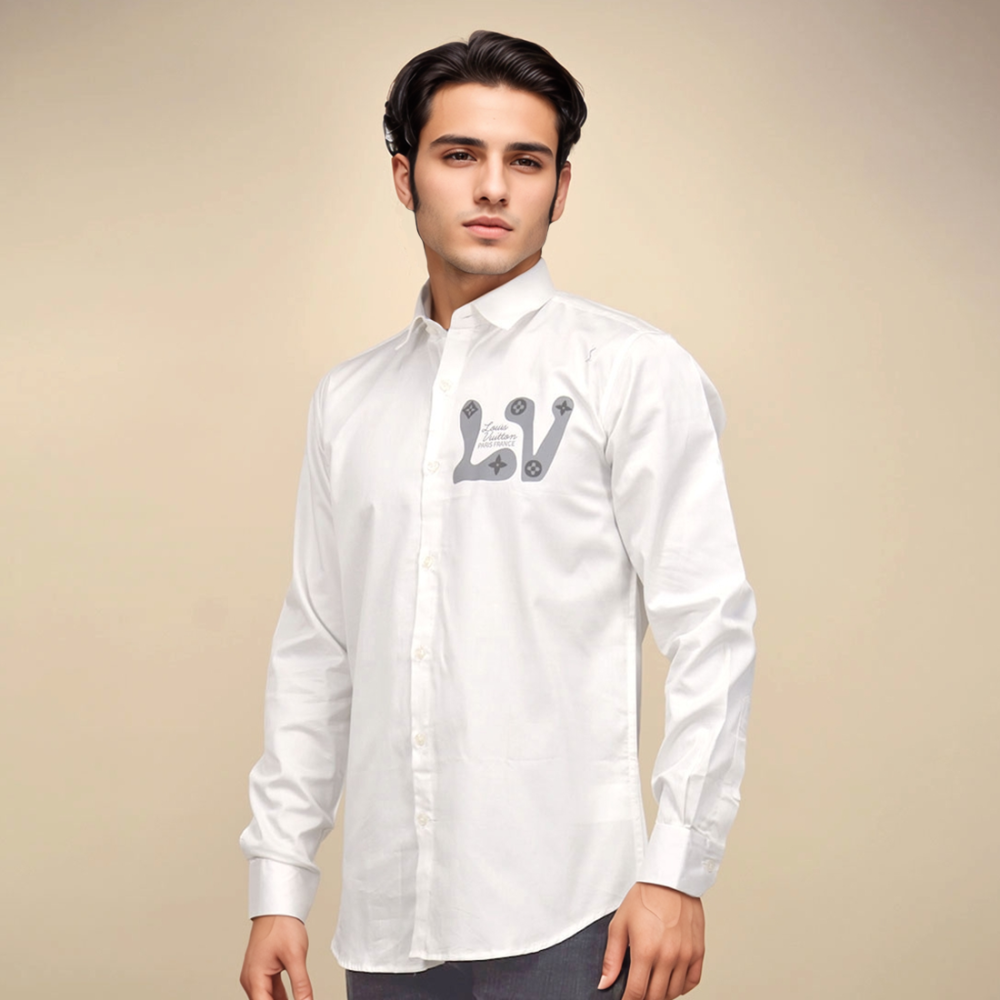 White Louis Vuitton Monogram Black Premium Cotton Shirt