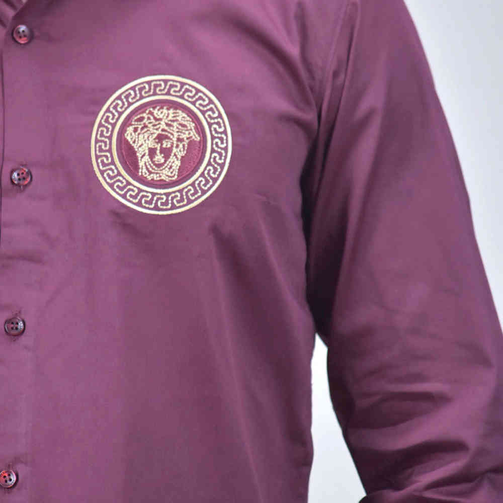 Versace Medusa Embroidered Wine Premium Shirt-thumb-4
