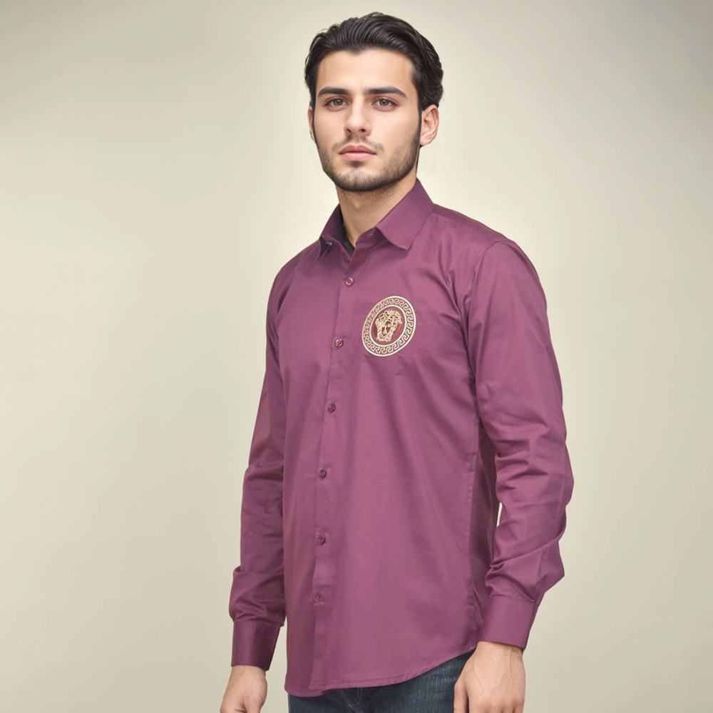 Versace Medusa Embroidered Wine Premium Shirt-thumb-0